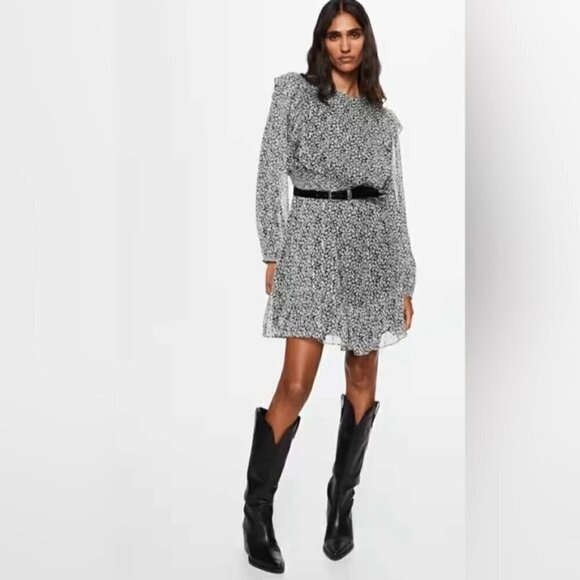 Mango - Women's Printed Long Sleeve Short Dress - Black/White. Size: 2 (US). NWT - Picture 6 of 12